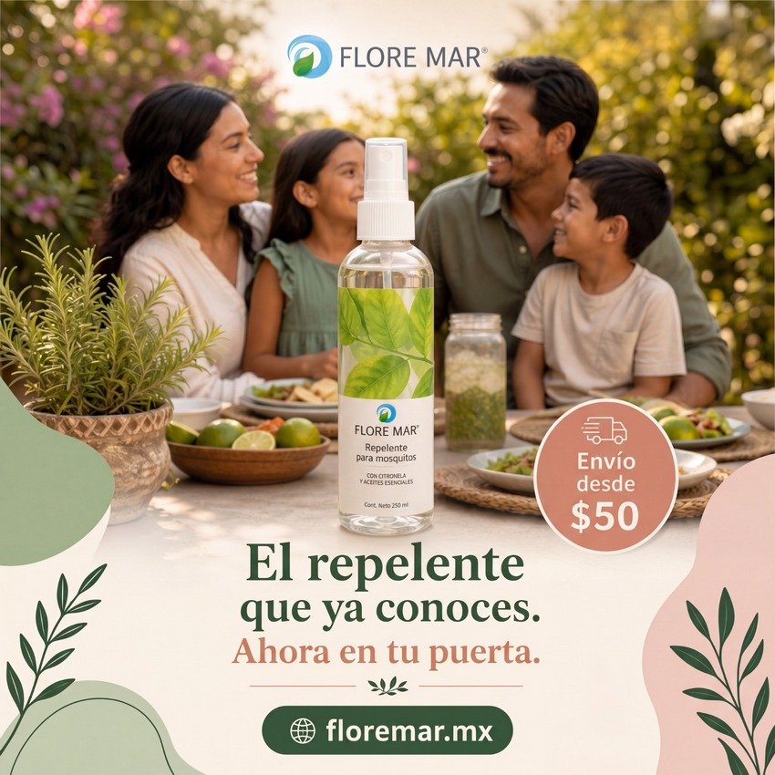 Imagen publicitaria para redes — producto repelente Flore Mar